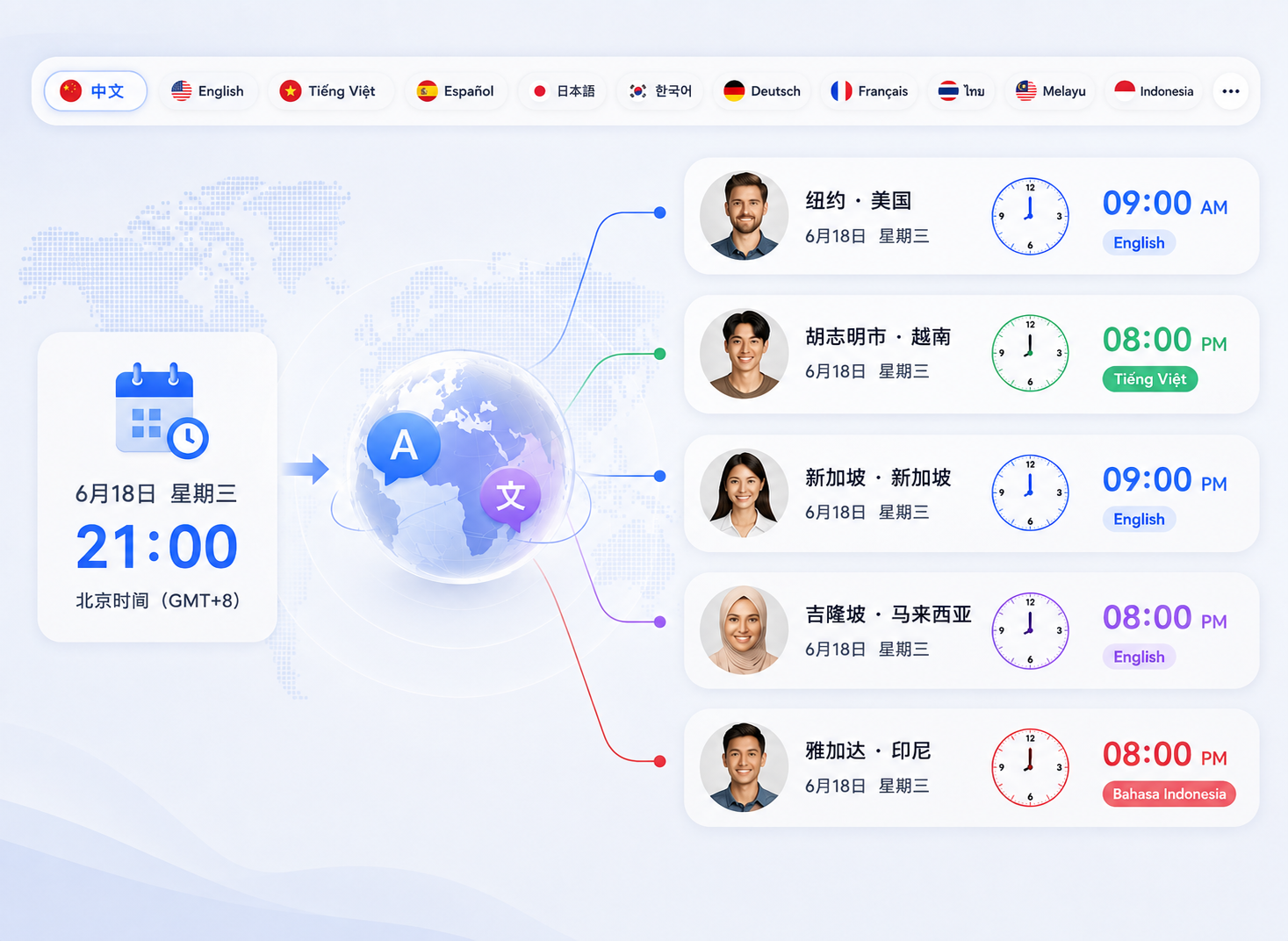 Connect with the world across time zones and languages